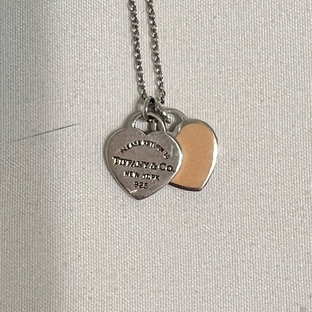 Return to Tiffany Pink Double Heart Tag Pendant (Silver, Mini)